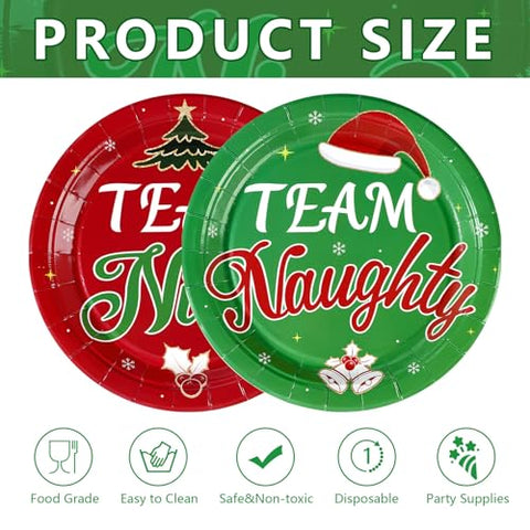 100 Pcs Team Naughty Team Nice Party Paper Plates - Grencian