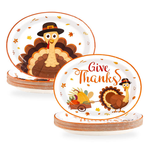 100 Pcs Thanksgiving Turkey Oval Party Paper Plates - Grencian