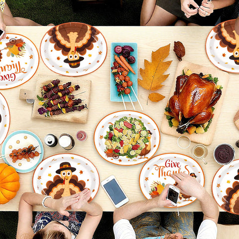 100 Pcs Thanksgiving Turkey Oval Party Paper Plates - Grencian