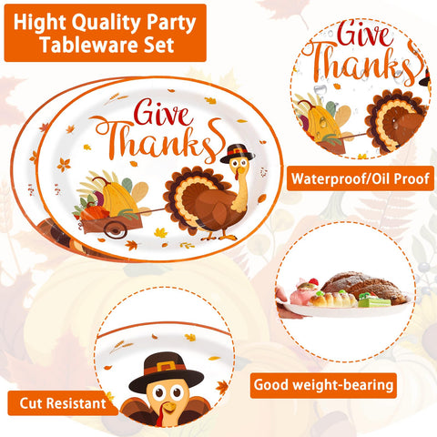 100 Pcs Thanksgiving Turkey Oval Party Paper Plates - Grencian