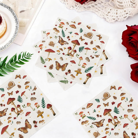 100 Pcs Vintage Mushroom Square Party Napkins - Grencian