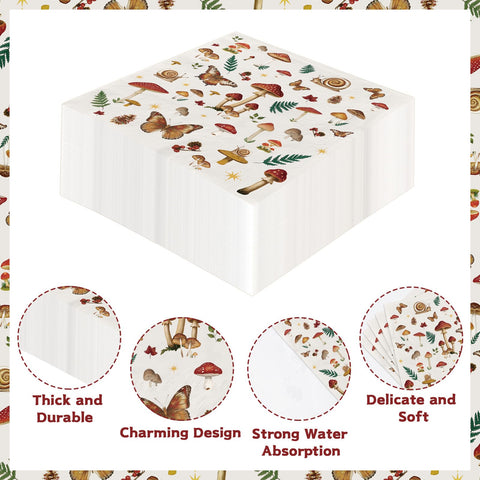 100 Pcs Vintage Mushroom Square Party Napkins - Grencian