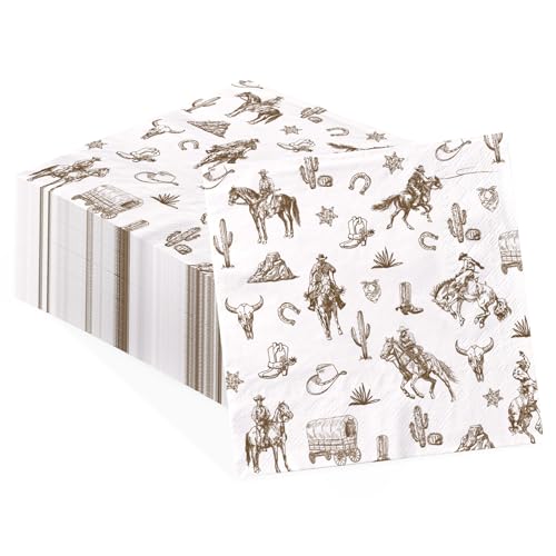 100 Pcs Vintage Western Cowboy Square Party Napkins - Grencian
