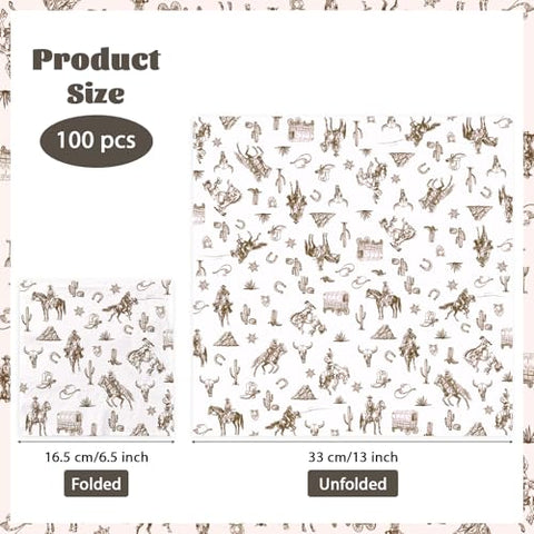 100 Pcs Vintage Western Cowboy Square Party Napkins - Grencian
