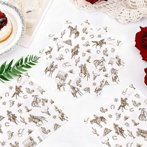 100 Pcs Vintage Western Cowboy Square Party Napkins - Grencian
