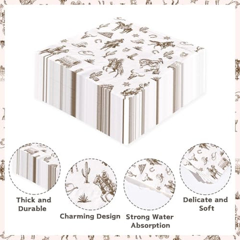 100 Pcs Vintage Western Cowboy Square Party Napkins - Grencian