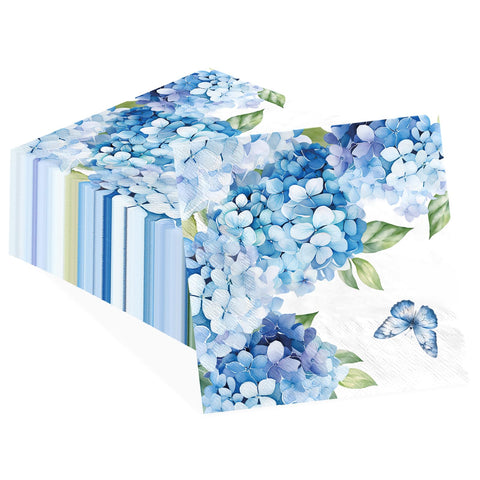 100 Pcs Watercolor Hydrangea Square Party Napkins 2 Ply - Grencian