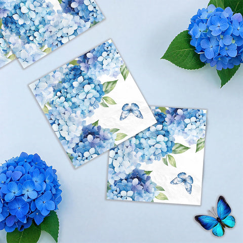 100 Pcs Watercolor Hydrangea Square Party Napkins 2 Ply - Grencian