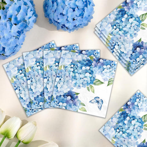 100 Pcs Watercolor Hydrangea Square Party Napkins 2 Ply - Grencian