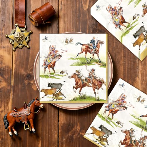 100 Pcs Western Cowboy Square Party Napkins - Grencian