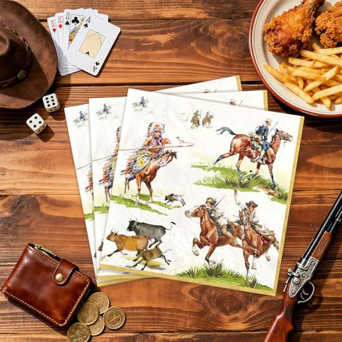 100 Pcs Western Cowboy Square Party Napkins - Grencian