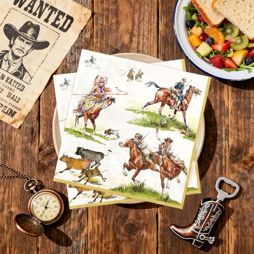 100 Pcs Western Cowboy Square Party Napkins - Grencian