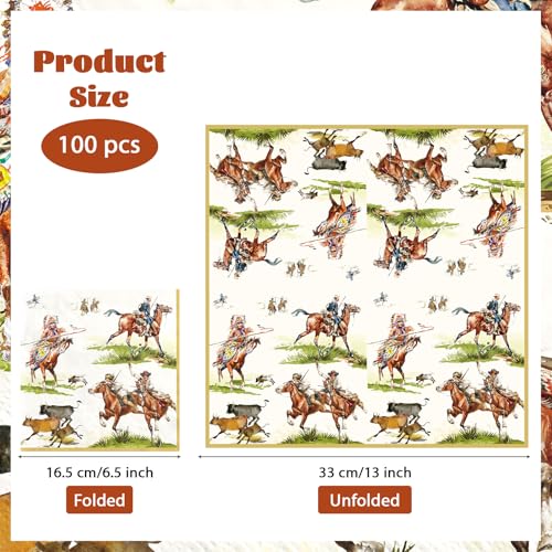 100 Pcs Western Cowboy Square Party Napkins - Grencian