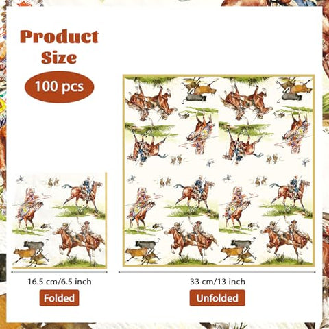 100 Pcs Western Cowboy Square Party Napkins - Grencian