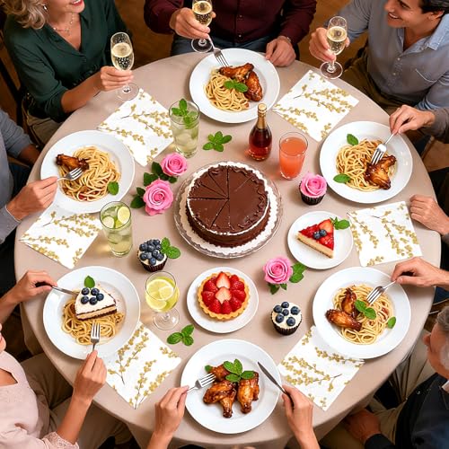 100 Pcs White Gold Berry Square Party Napkins - Grencian