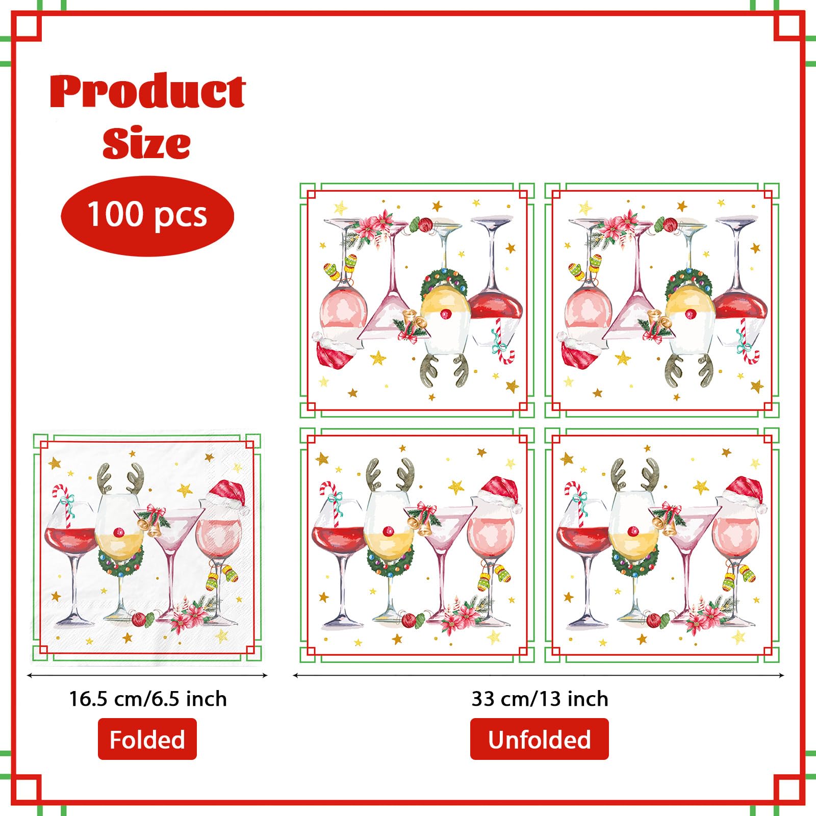 100 Pcs Wine Cup Square Party Napkins - Grencian