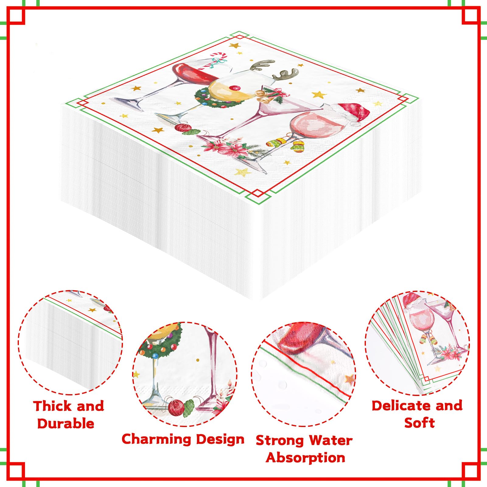 100 Pcs Wine Cup Square Party Napkins - Grencian