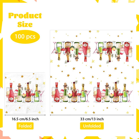 100 Pcs Wine Glass Square Party Napkins - Grencian