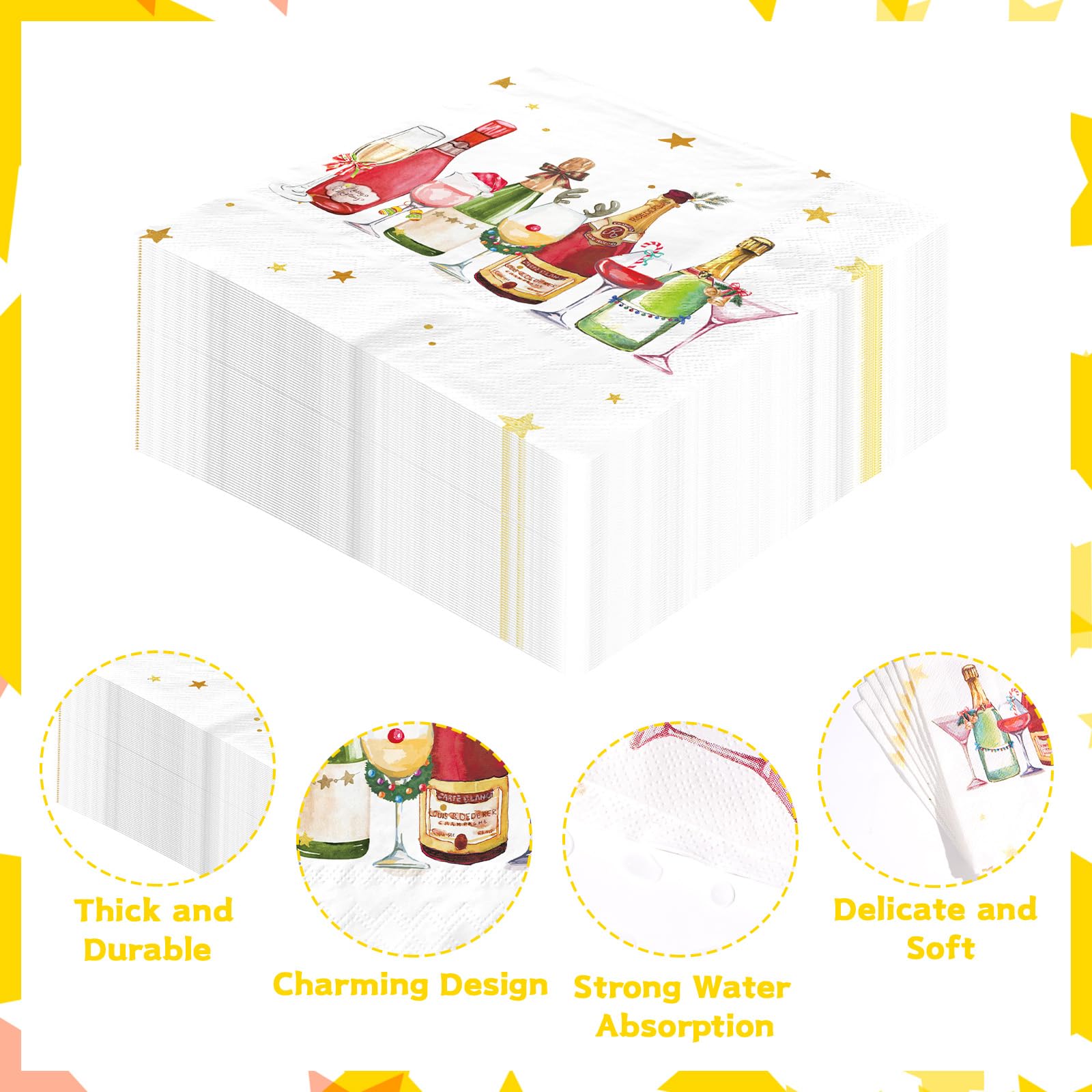 100 Pcs Wine Glass Square Party Napkins - Grencian