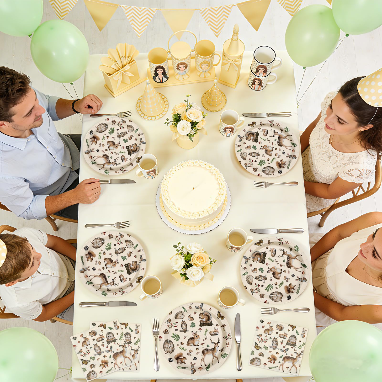 100 Pcs Woodland Party Plates and Napkins - Grencian