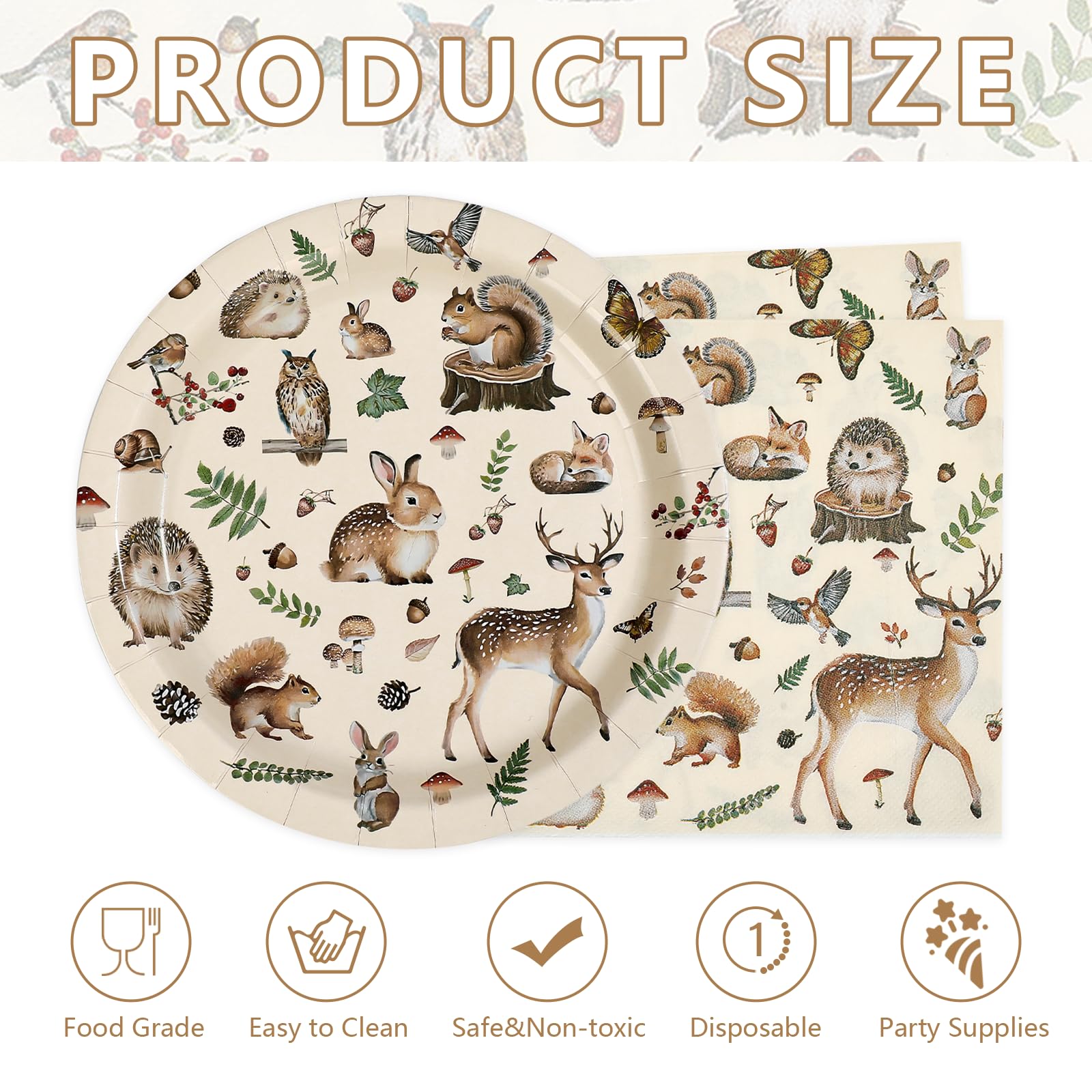 100 Pcs Woodland Party Plates and Napkins - Grencian