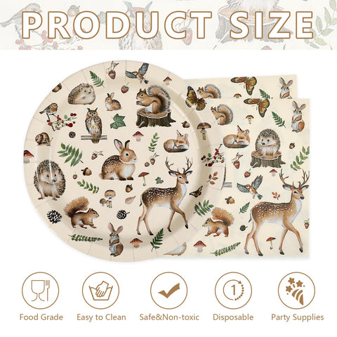 100 Pcs Woodland Party Plates and Napkins - Grencian