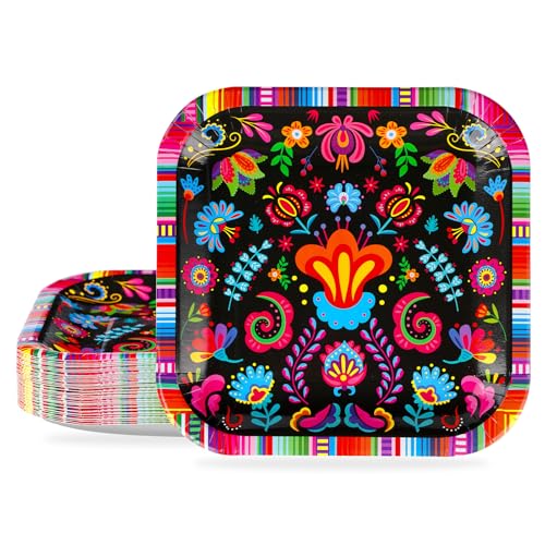 100Pcs Mexican Square Paper Plates - Grencian
