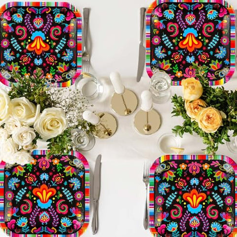 100Pcs Mexican Square Paper Plates - Grencian
