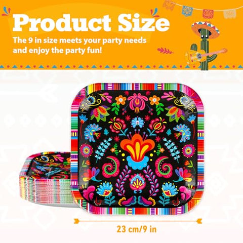 100Pcs Mexican Square Paper Plates - Grencian
