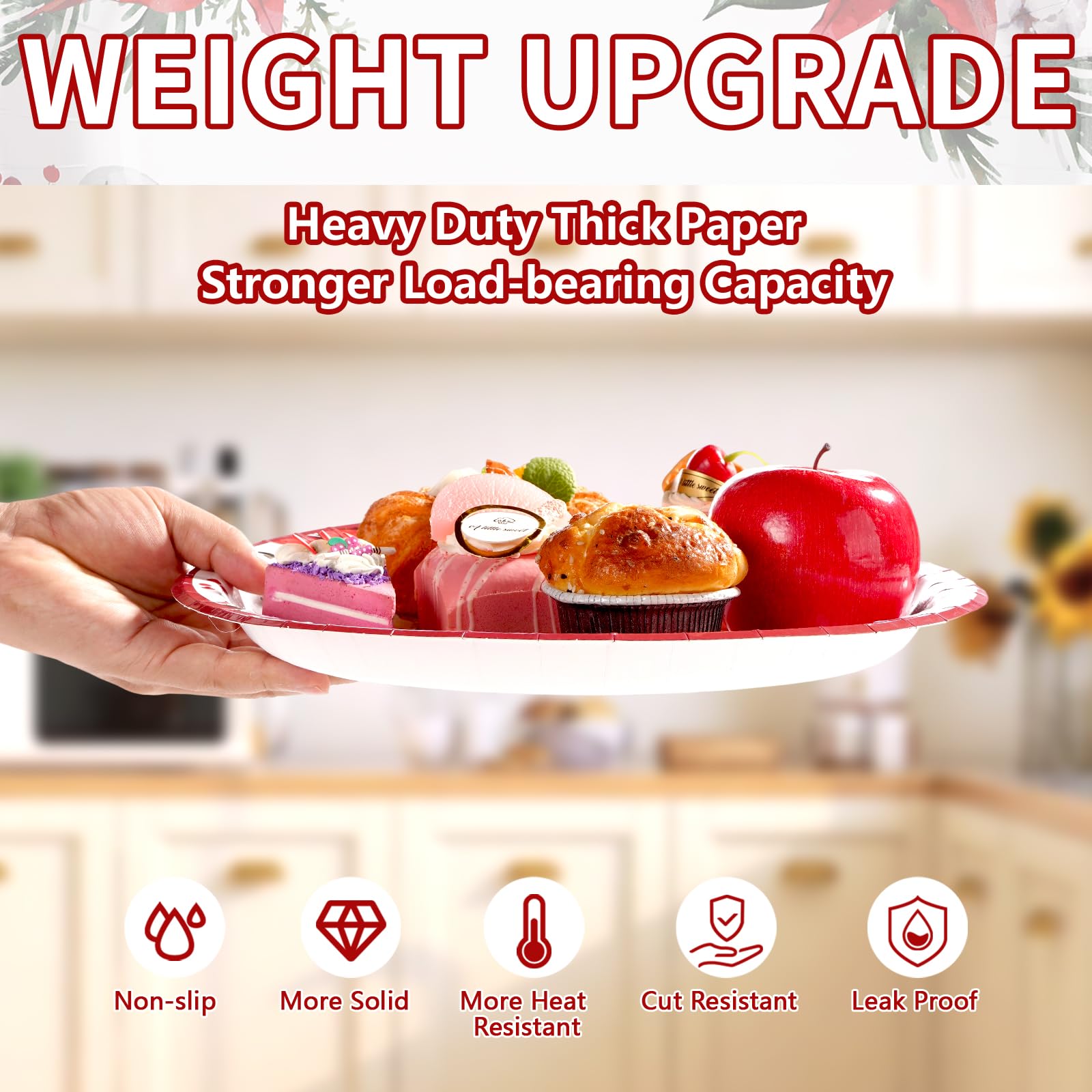 100 Pcs Poinsettia Floral Oval Paper Plates - Grencian