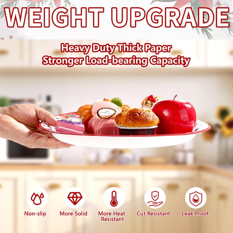 100 Pcs Poinsettia Floral Oval Paper Plates - Grencian