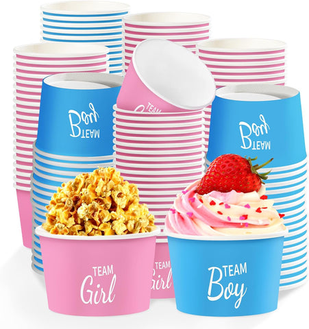 100Pcs 12oz Gender Reveal Ice Cream Cups Disposable Dessert Bowls - Grencian