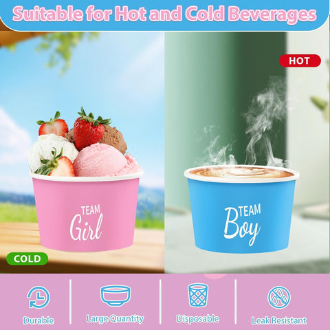 100Pcs 12oz Gender Reveal Ice Cream Cups Disposable Dessert Bowls - Grencian