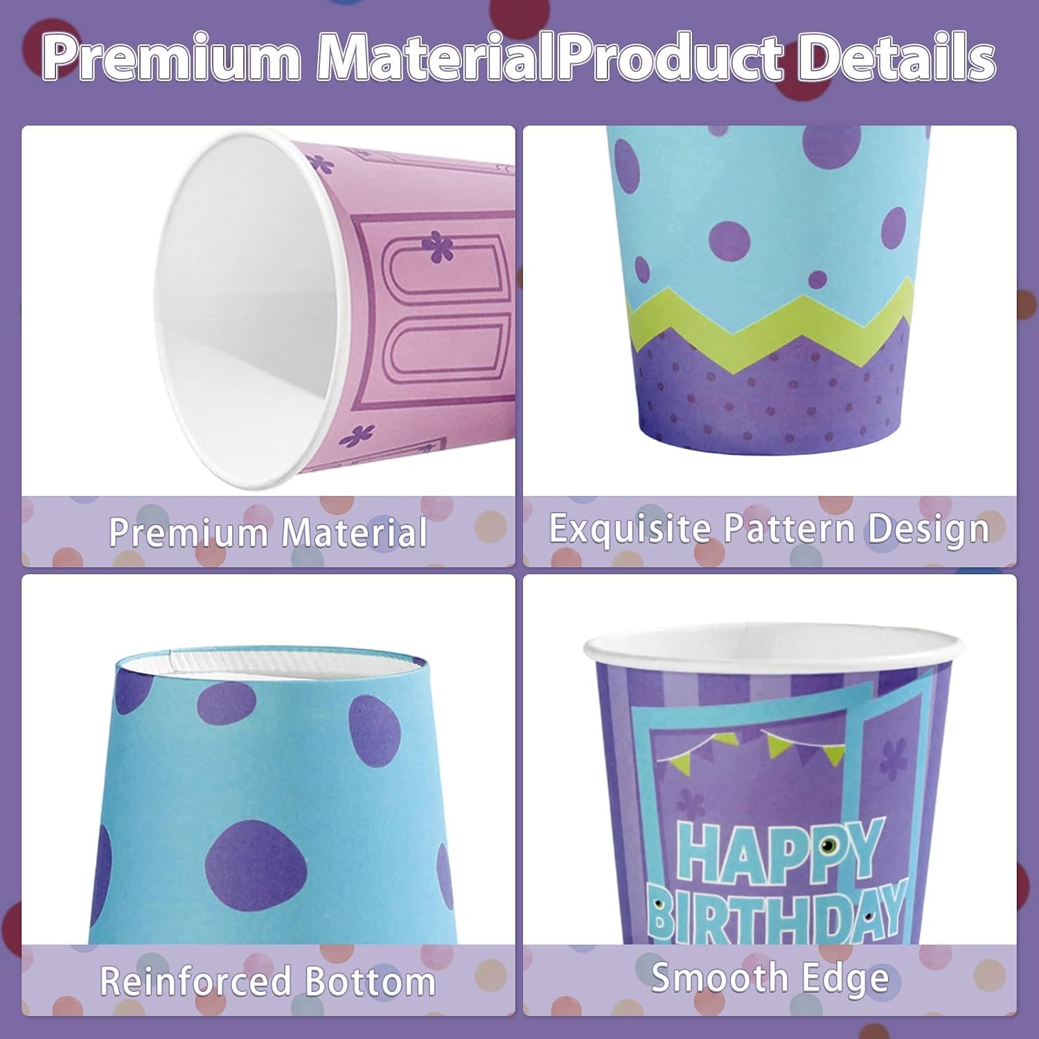 100Pcs Monster Party Disposable Cups 9oz - Little Monster Green Purple Cartoon Paper Cups for Kids Birthday Baby Shower - Grencian
