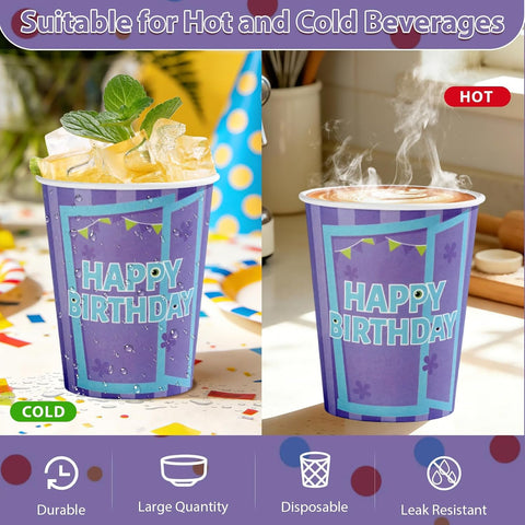 100Pcs Monster Party Disposable Cups 9oz - Little Monster Green Purple Cartoon Paper Cups for Kids Birthday Baby Shower - Grencian