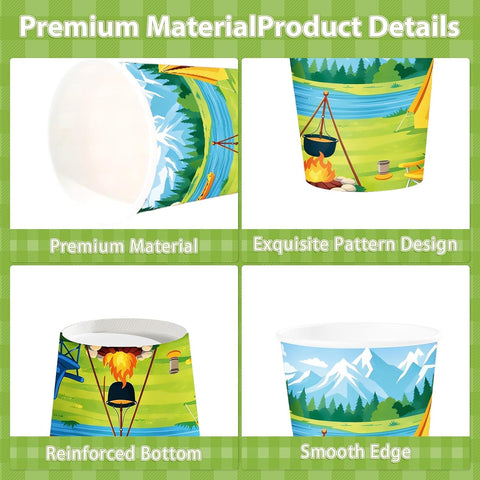 100Pcs Summer Camping Theme Paper Cups 9oz - Camper Outdoor Disposable Hot Cold Drinking Cups for Coffee Tea Beverage Party - Grencian