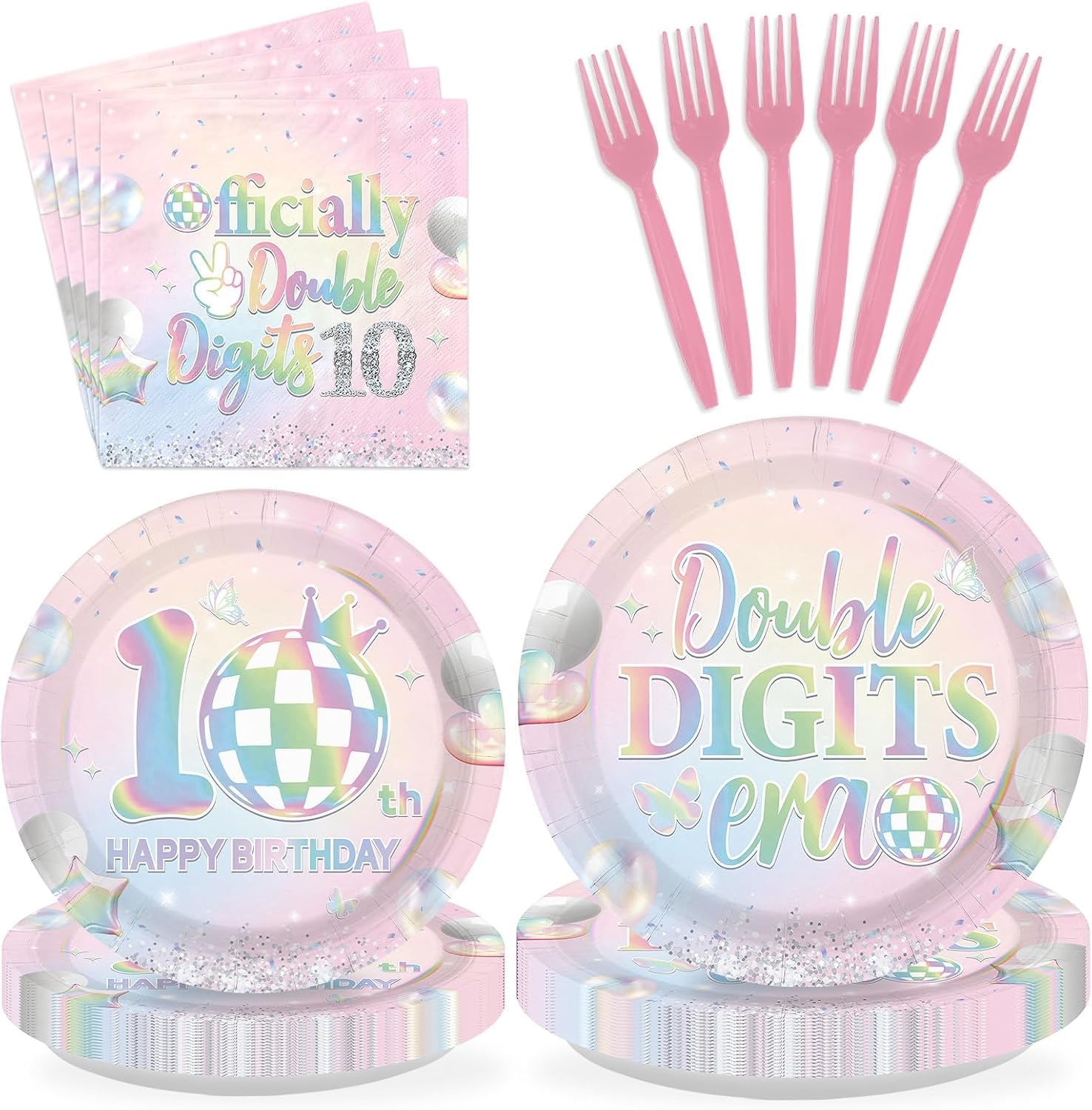 10th Birthday Plates & Napkins Set - 96 Pcs image 1