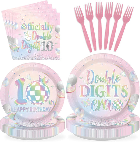 10th Birthday Plates & Napkins Set - 96 Pcs image 1