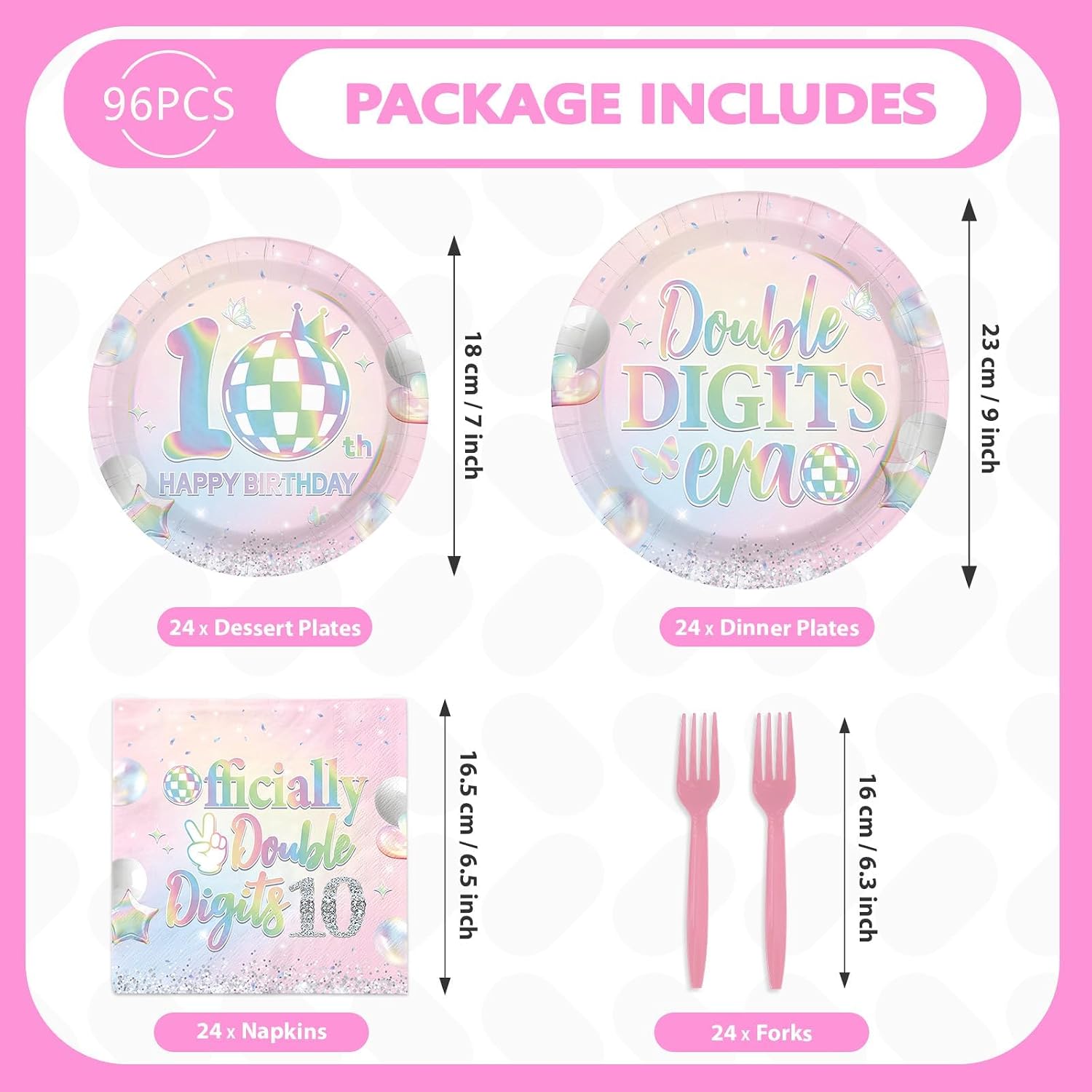 10th Birthday Plates & Napkins Set - 96 Pcs image 2