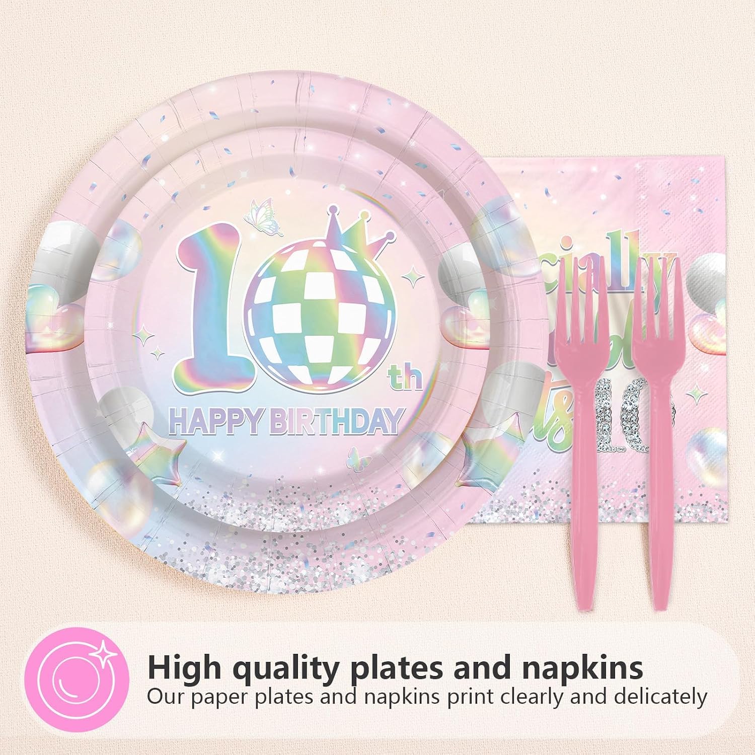 10th Birthday Plates & Napkins Set - 96 Pcs image 3