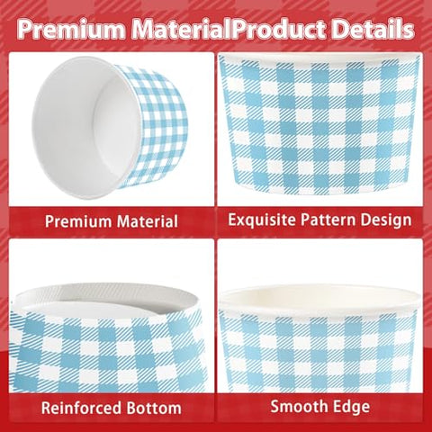 120 Pcs Blue Purple Yellow Red Gingham Snack Cup - Grencian