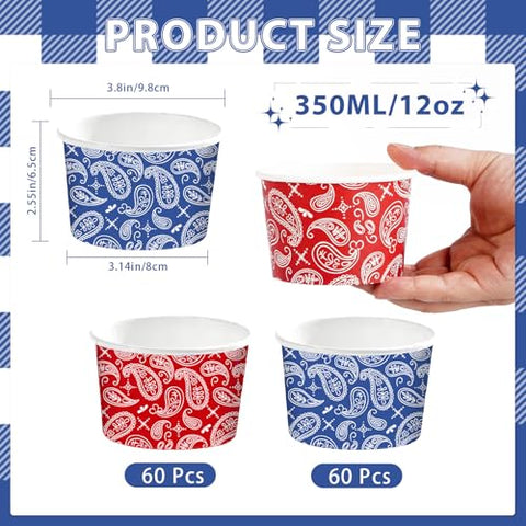 120 Pcs Blue Red Western Cowboy Snack Cups - Grencian