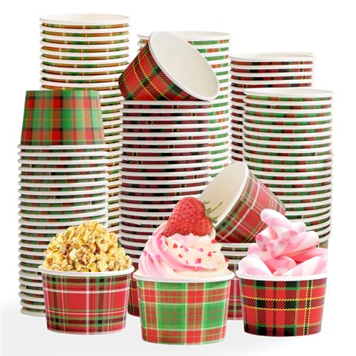120 Pcs Christmas Red Green Gingham Snack Cups - Grencian