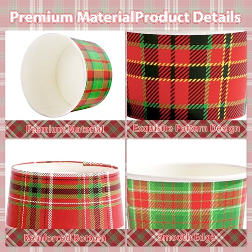 120 Pcs Christmas Red Green Gingham Snack Cups - Grencian