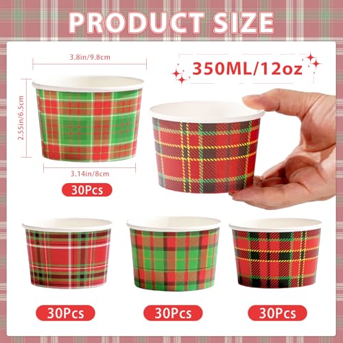 120 Pcs Christmas Red Green Gingham Snack Cups - Grencian