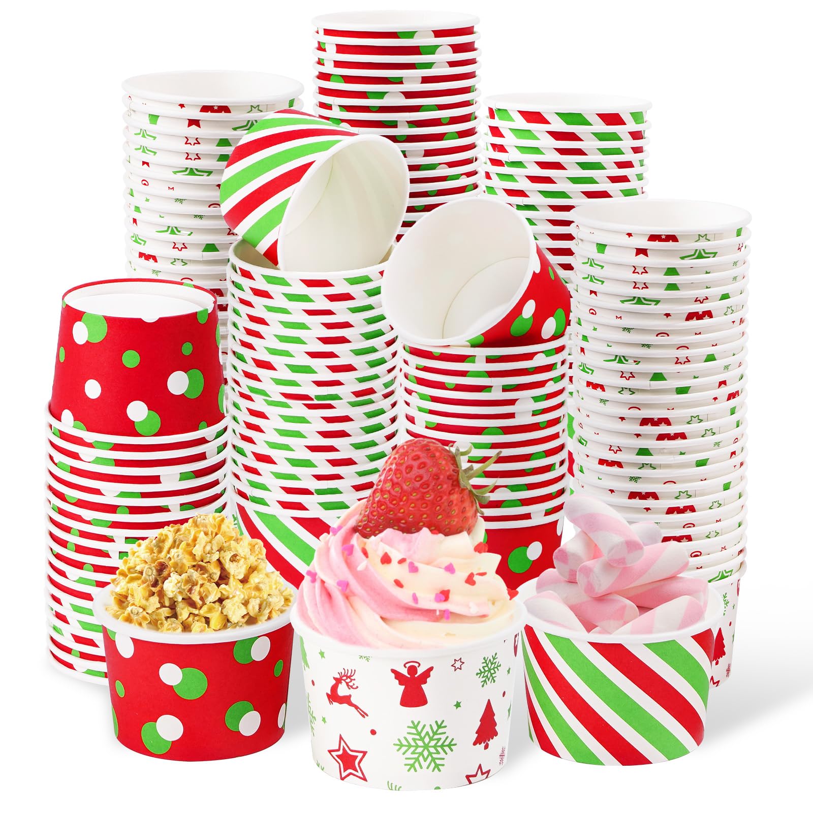 120 Pcs Christmas Snowflake Striped Snack Cups - Grencian