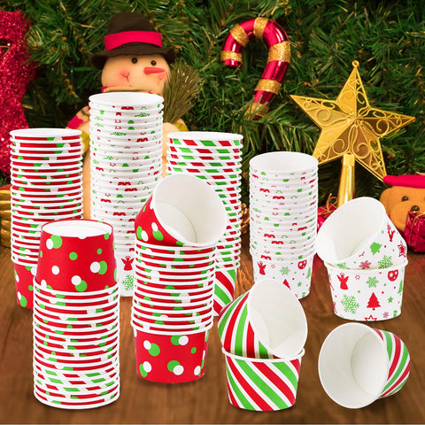 120 Pcs Christmas Snowflake Striped Snack Cups - Grencian