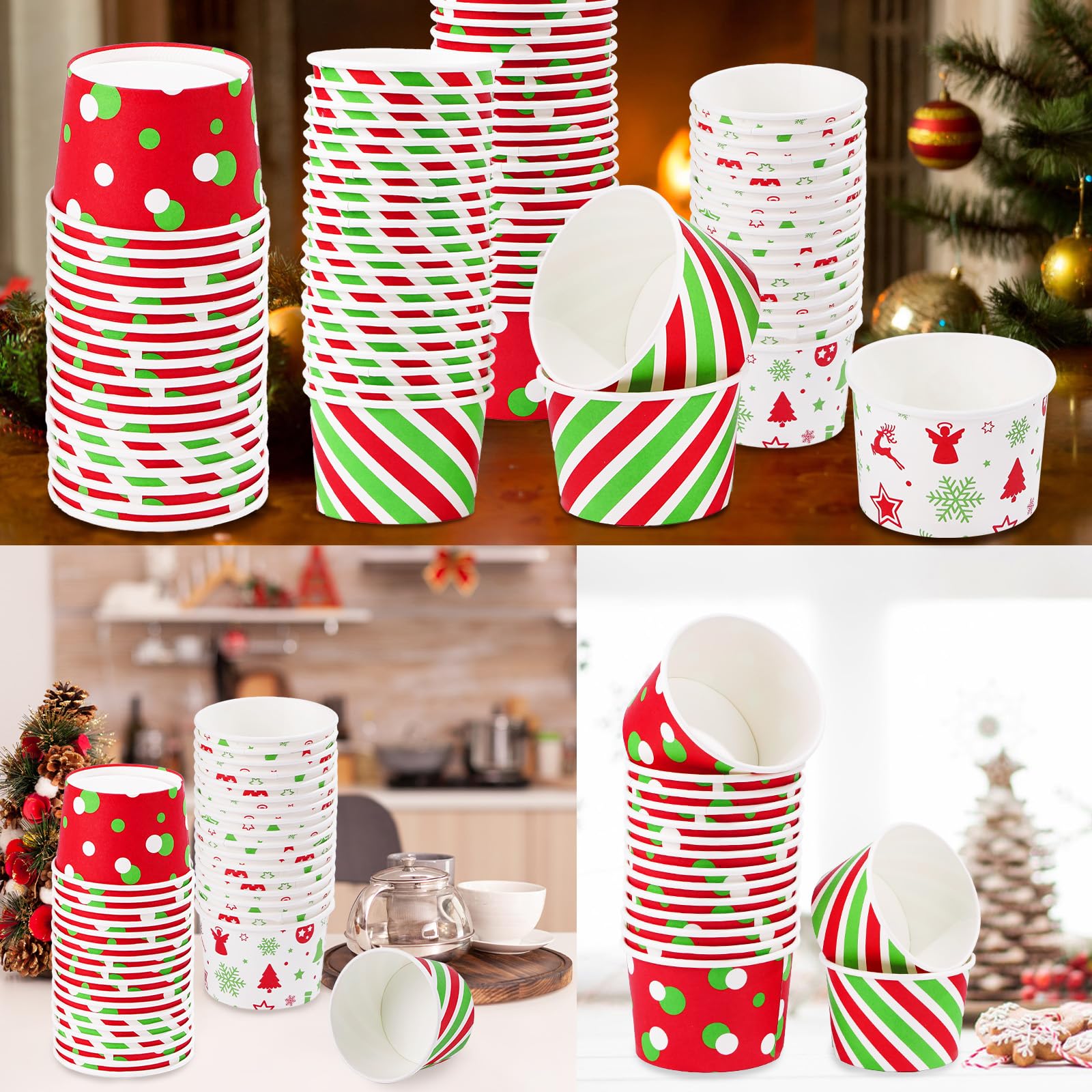 120 Pcs Christmas Snowflake Striped Snack Cups - Grencian
