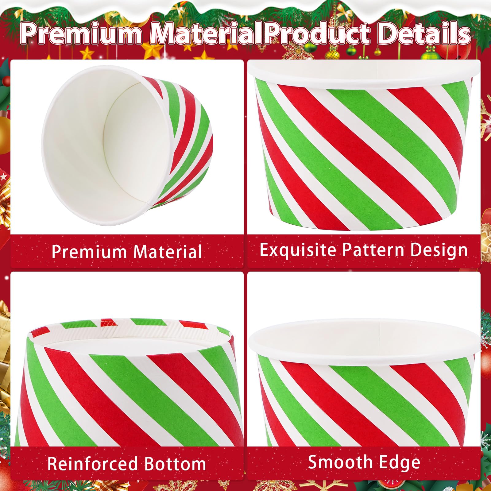 120 Pcs Christmas Snowflake Striped Snack Cups - Grencian