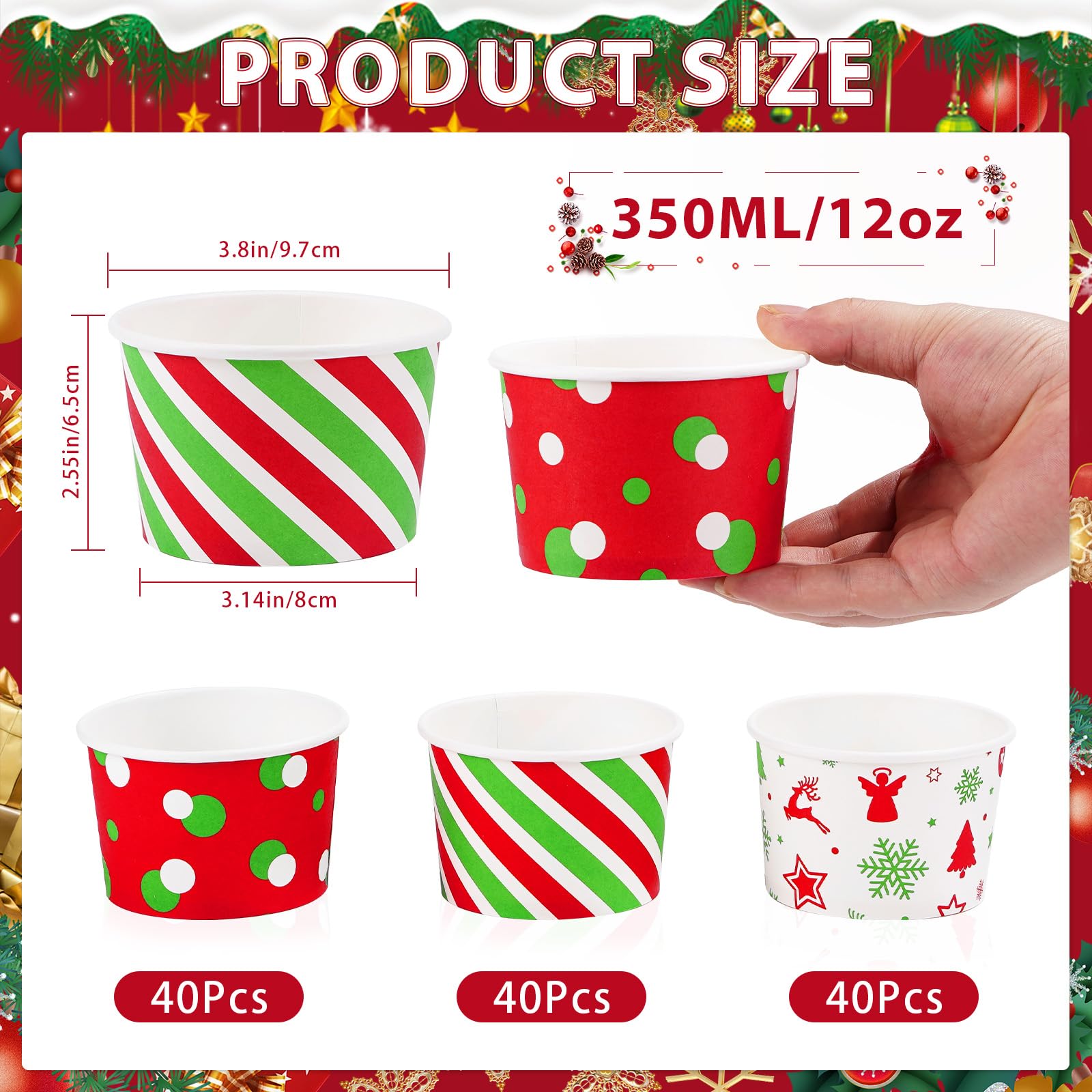 120 Pcs Christmas Snowflake Striped Snack Cups - Grencian